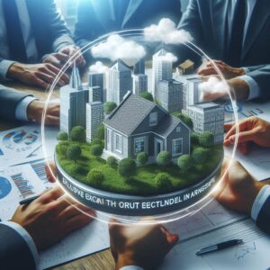Hands surrounding a glass dome encasing a house and cityscape.